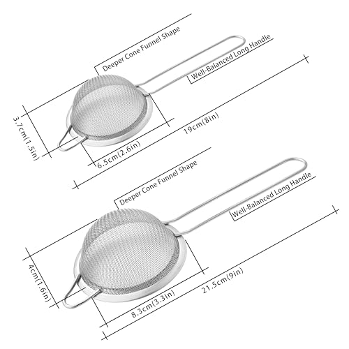 Fine Mesh Strainers 2-Pack - Small & Medium Stainless Steel Sieve with Handle for Kitchen & Baking