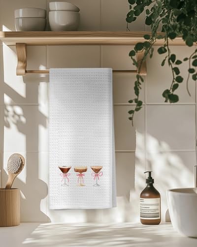 Pink Bow Espresso Martini Kitchen Towels - Coquette Style, 16x24 Inch Gift for Cocktail Lovers