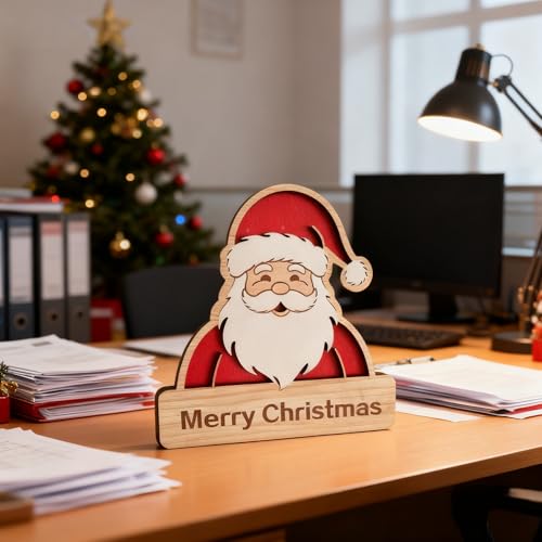 Wooden Santa Claus Christmas Decorations - Festive Holiday Ornaments for Home & Office, 6 Inches