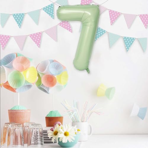 Sage Green Number 7 Foil Balloon - 40 Inch Birthday Party Decoration