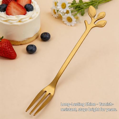 Elegant 4 Pack Mini Leaf Dessert Forks - Stainless Steel, 4.7 Inch