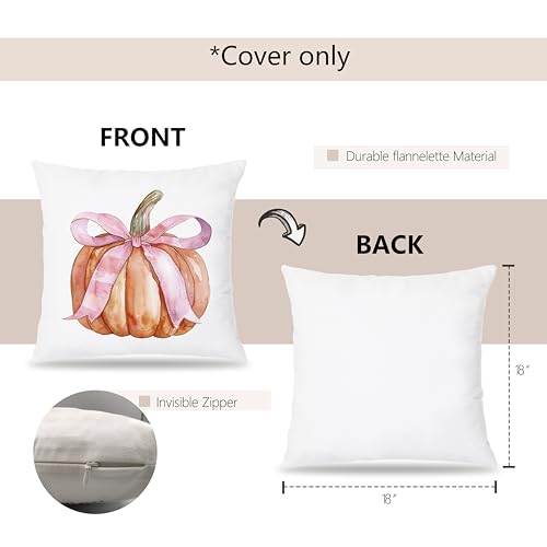 Pumpkin Pillow Covers with Coquette Pink Bow - 18x18