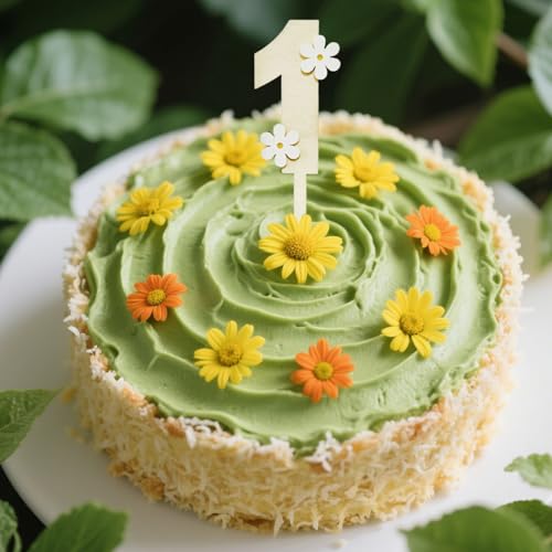 Rustic Wooden Daisy Cake Topper for 1st Birthday Celebration