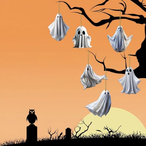 Halloween Ghost Hanging Ornaments Set - 6 Cute Acrylic Decor