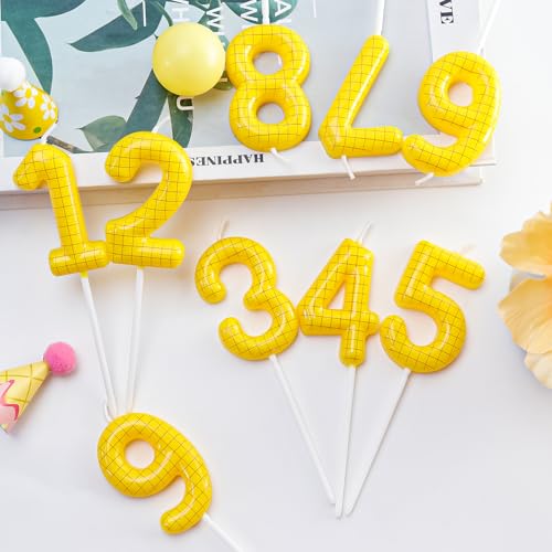 Number 1 Yellow Grid Toy Inspire Birthday Candle Cartoon Cake Topper