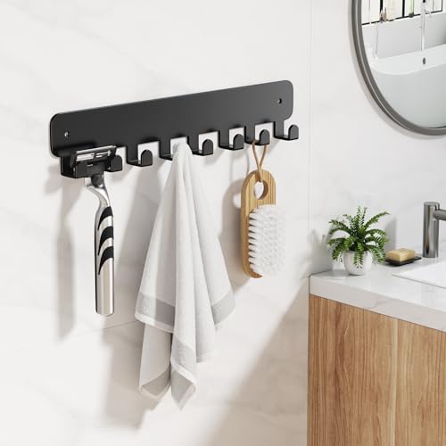 Key Holder Wall Mount with 8 Hooks - Durable Adhesive Key Rack