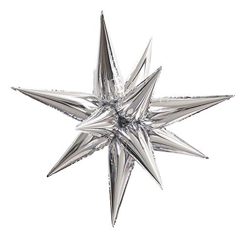 Jumbo Silver 12-Point 3D Star Foil Balloons - 16 Pack