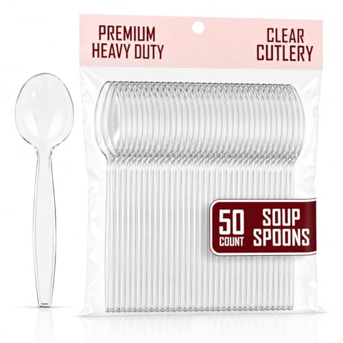 Heavy Duty Disposable Soup Spoons - 50 Count - Large Plastic Spoons