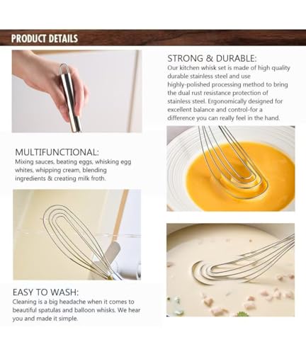 Tafond 10.63-Inch Stainless Steel Flat Whisk for Egg Beating & Mixing - Kitchen Utensil