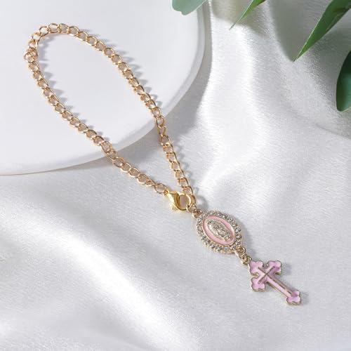 Catholic Rosary Car Charm with Virgin Mary Cross Pendant