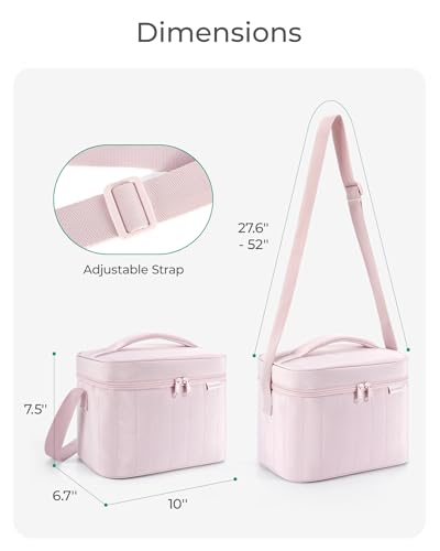 BAGSMART Insulated Lunch Bag for Women, 8.2L Quilted Lunch Box - Dusky Pink