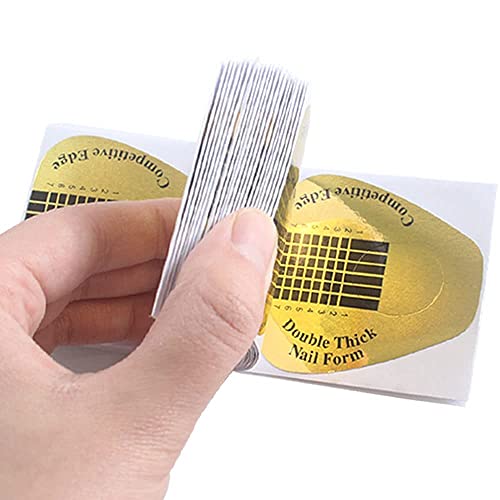 VNC 200Pcs Acrylic Nail Forms Extension Stickers Golden Nail Art Guides