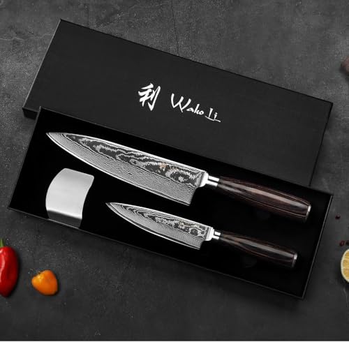 Wakoli Damascus Chef Knife Set 2-Piece VG10 Core Kitchen Knives - Essentials Chef Sets / 2