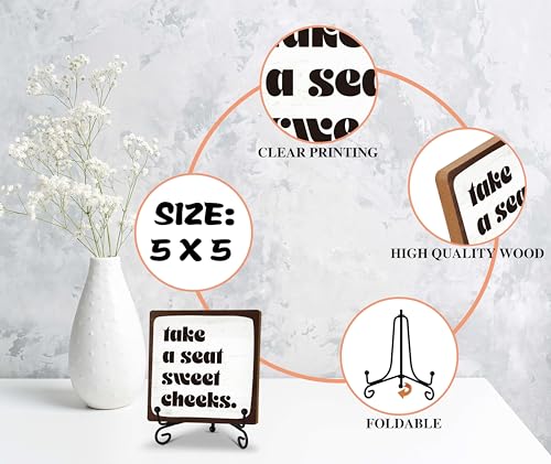 Funny Bathroom Sign with Stand - Sweet Cheeks Decor, 5x5 in