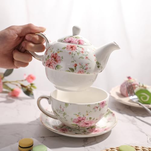 Ceramic Tea Cup Set with Teapot and Saucer - Cg1 Variation