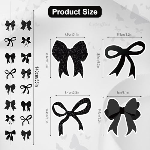 Black Bow Party Decorations - 8 Piece Hanging Decor Set