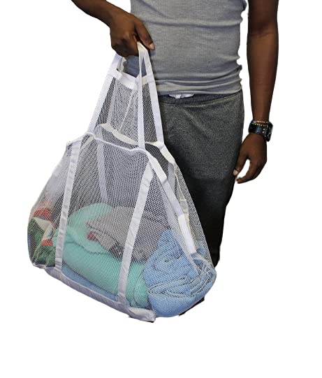 Large Soft Nylon Mesh Laundry Basket - Collapsible Hamper with Carry Handles