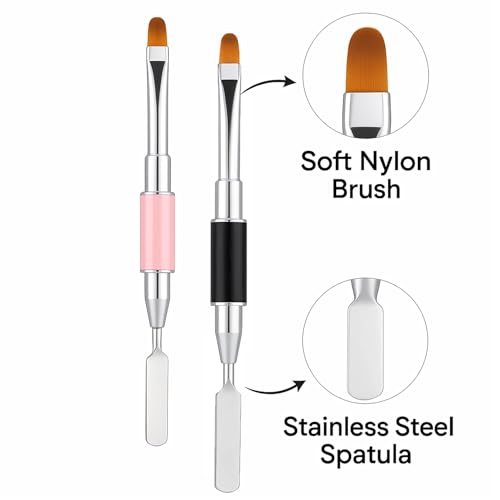 Dual-Ended Nail Art Brush and Spatula Set - 2Pcs Poly Gel Manicure Tools