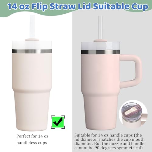 2 PACK 14 Oz Leak Splash Proof Lid, 14 Oz Tumbler Detachable Flip Straw Lid Replacement Accessories, Reusable Spill Proof Screw on Flip Straw Tumbler Cover (Black, Rose Quartz)