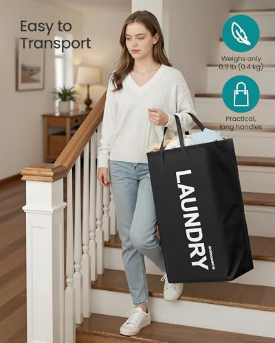 SONGMICS 80L Foldable Laundry Hamper with Handles - Ink Black