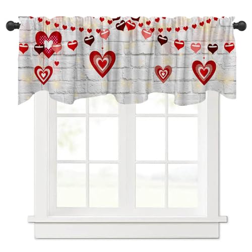 54x18 Inch White Brick Wall Love Valance Curtain for Windows