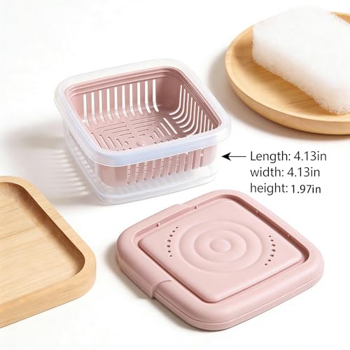 Leak-Proof Square Soap Dish Travel Case with Drainage - Light Pink
