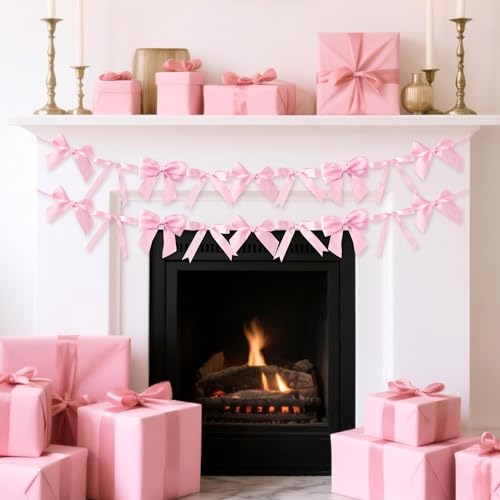 WATINC Pink Bow Garland Set - 2pcs Decorative Banner for Parties