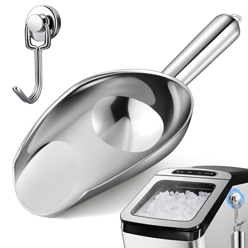 OLESBUR 12oz Stainless Steel Ice Scoop with Magnetic Hook for Kitchen Use