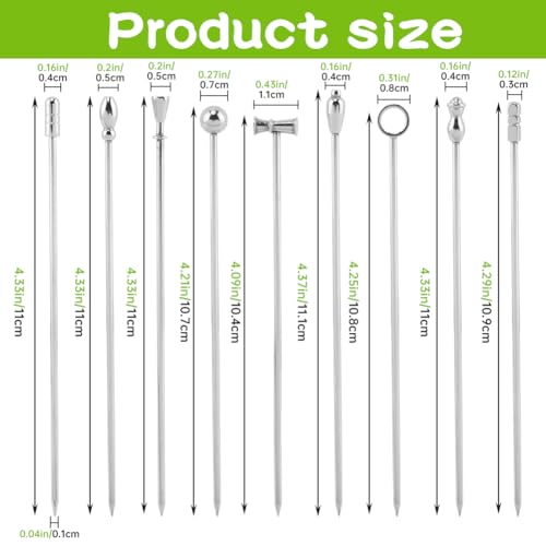 9-Piece Metal Cocktail Picks Set - Unique Martini Skewers for Drinks