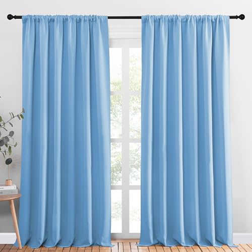 NICETOWN Blackout Curtains 2-Panel Set, 70"W x 95"L, Blue Rod Pocket Drapes