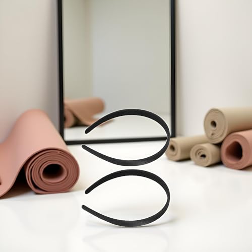 Black Satin Headbands Wide Anti-Slip Hair Hoops 2-Pack for Women and Girls
