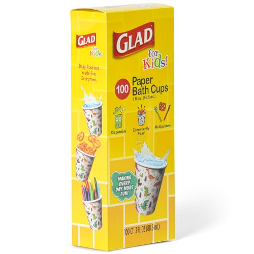 Glad for Kids Dinosaur Disposable Paper Bath Cups, 3 Oz, 100 Count