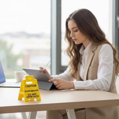 Caution Overstimulated Desk Sign - Funny Office Decor (2 Pcs)
