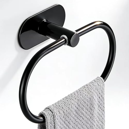 Matte Black Self-Adhesive Towel Ring - Stainless Steel Bathroom Holder