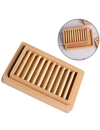 SHENYI Bamboo Wood Soap Dish Holder - Double Layer Design for Drying