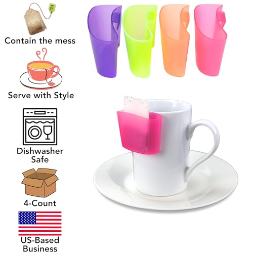 4-Pack Tea Bag Holder Set - Colorful Mug Hooks for Easy Access
