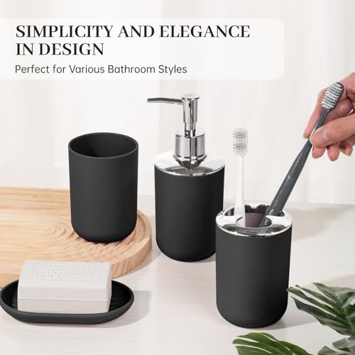 Black Plastic Bathroom Accessory Set - 4 Pcs by RRM