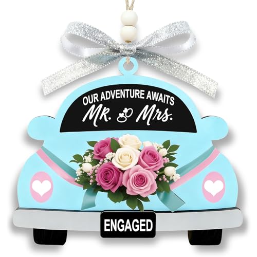 Our Adventure Awaits Wooden Car Hanging Ornament for Engagement