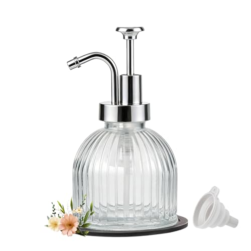 SheeChung 8oz Striped Glass Soap Dispenser with Silver Pump, Clear