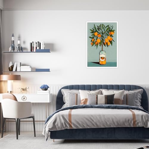 Retro Orange Tree Wall Art - Vintage Botanical Canvas Print 8x12in