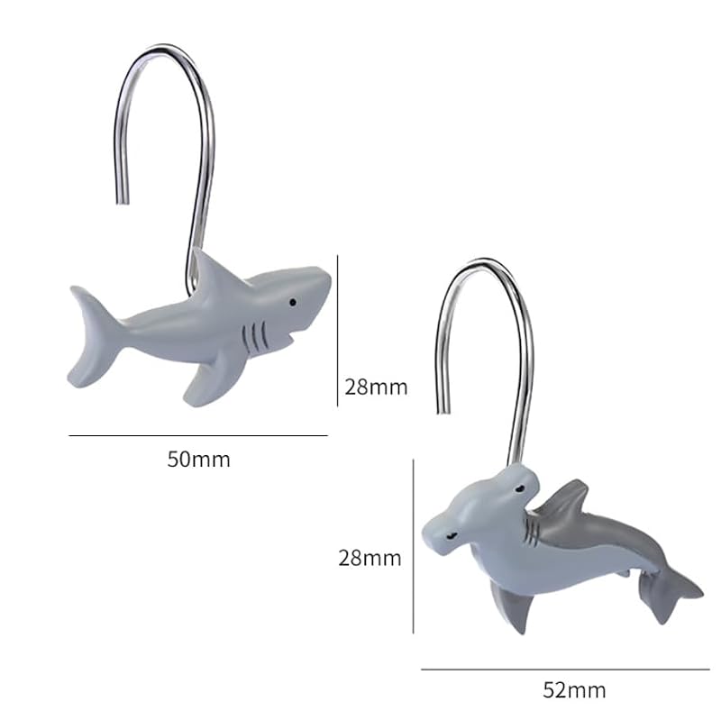 Shark Shower Curtain Hooks - Set of 12 Cute Bathroom Hangers