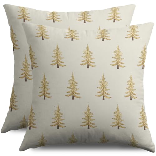Gold Christmas Pillow Covers 18x18 (Set of 2) - Rustic Decorative Cushion Cases