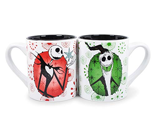 Nightmare Before Christmas Jack Holiday Themed Ceramic Mug Set - 14oz, Set of 2