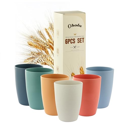 Ohola 6PCS Wheat Straw Drinking Cups - Unbreakable, 12OZ Tumblers