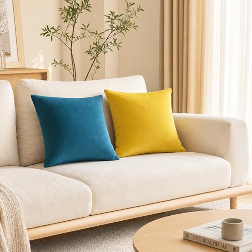 Miayon Velvet Throw Pillow Covers 18x18, Set of 2 - Blue and Yellow
