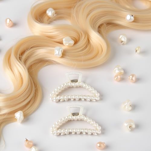 2-Piece Large White Faux Pearl Claw Clips for Thick & Thin Hair