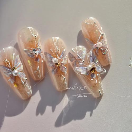 5D Embossed Aurora Butterfly Nail Art Stickers Pink Shell Decals