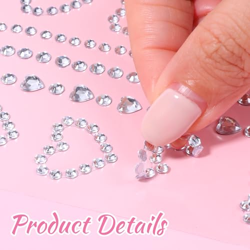 Face Rhinestones 4 Sheets Self-Adhesive Acrylic Gems for Makeup
