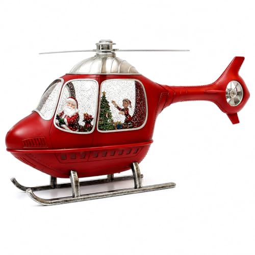 Animated Christmas Snow Globe with Helicopter, Lights & Glitter Scene