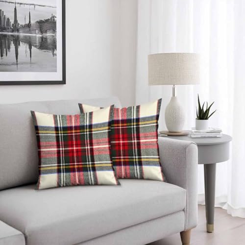 Red Black Plaid Pillow Covers 20x20 Inches Set of 2 Decorative Christmas Tartan Wool Pattern